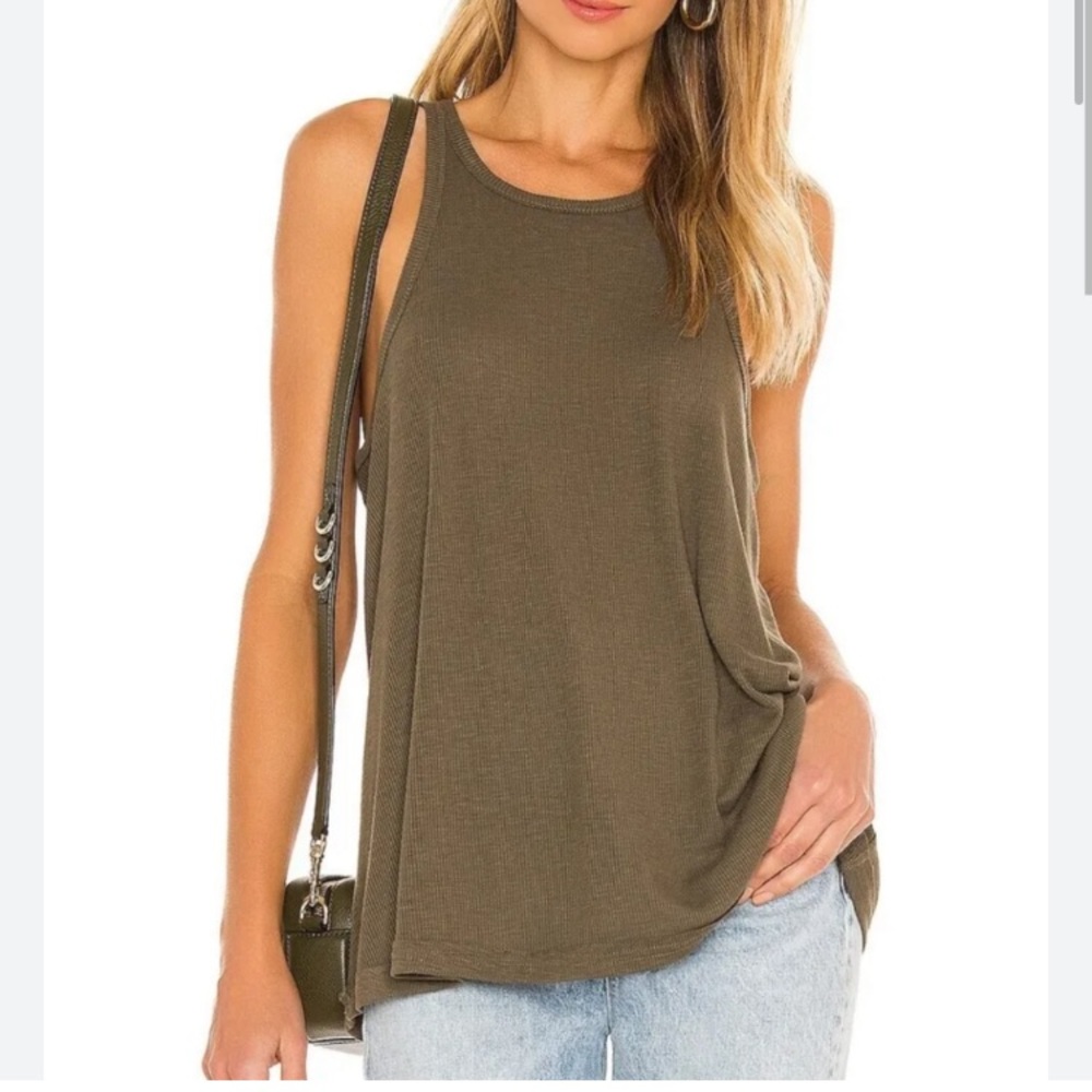 NWOT Free People Long Beach Ribbed Heathered Olive Green Tank Top size small